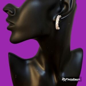 Vtg Estate Crystal Paved Hoop Earrings